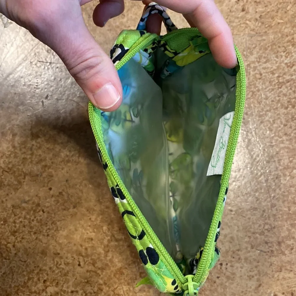 Vera Bradley lime’s up green floral print mini plastic‎ lined makeup bag